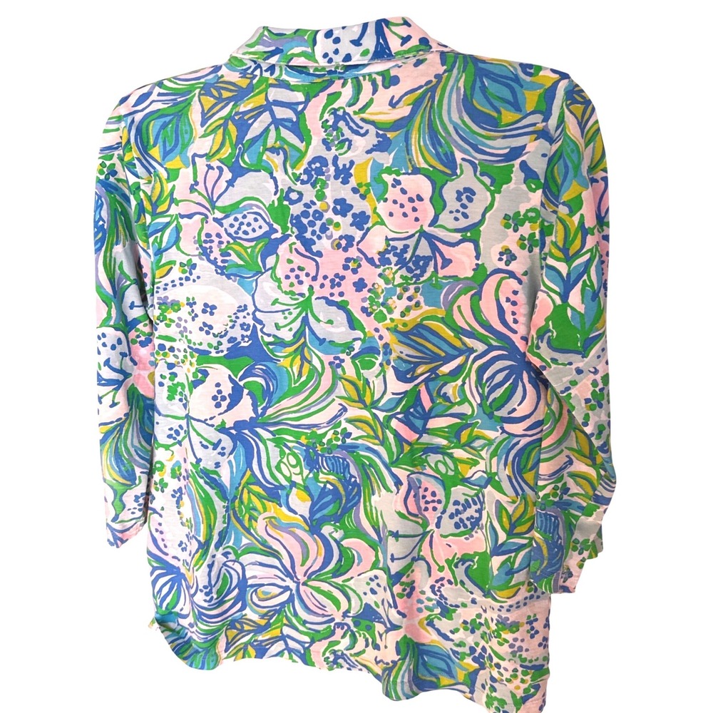 Lilly Pulitzer Ansley Polo 3/4 SleeveTop in the print  Feline Good Cotton M - Picture 8 of 9